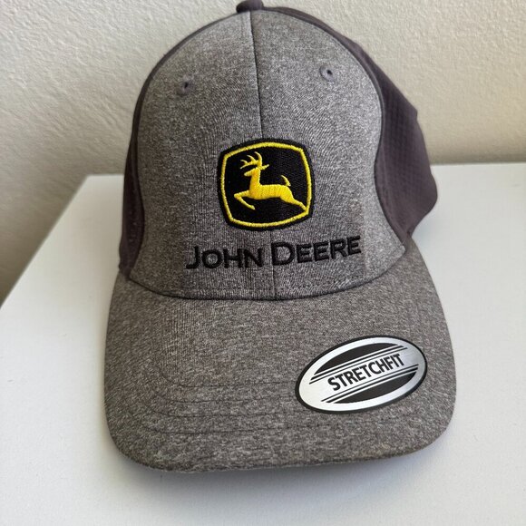 John Deere Other - John Deere Stretch Fit Cap Hat Gray Black Mesh Trucker Farm Logo Baseball Dad Ca
